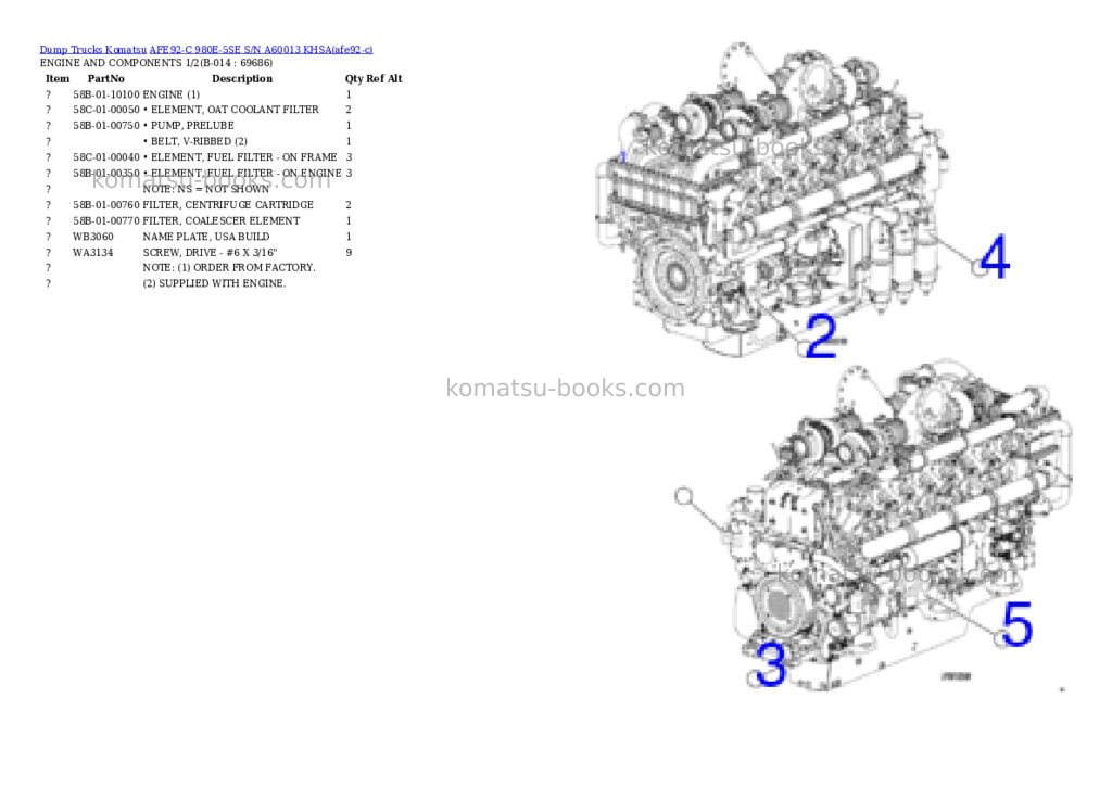 Komatsu AFE92-C 980E-5SE S/N A60013 KHSA Parts catalog cover Page 7