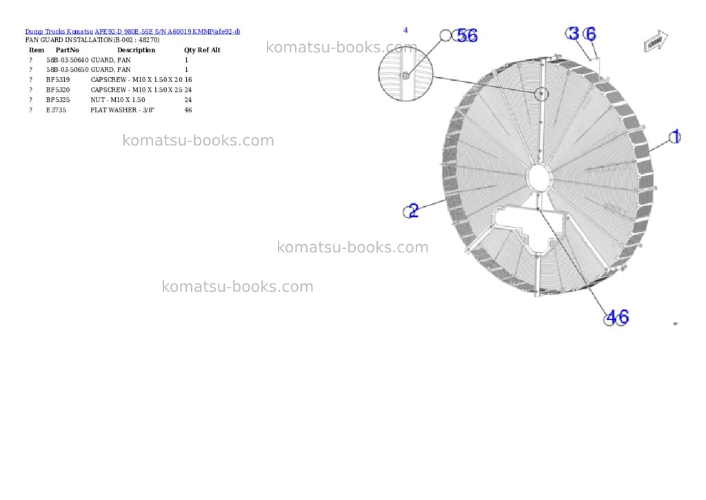 Komatsu AFE92-D 980E-5SE S/N A60019 KMMP Parts catalog cover Komatsu AFE92-D 980E-5SE S/N A60019 KMMP Parts catalog cover