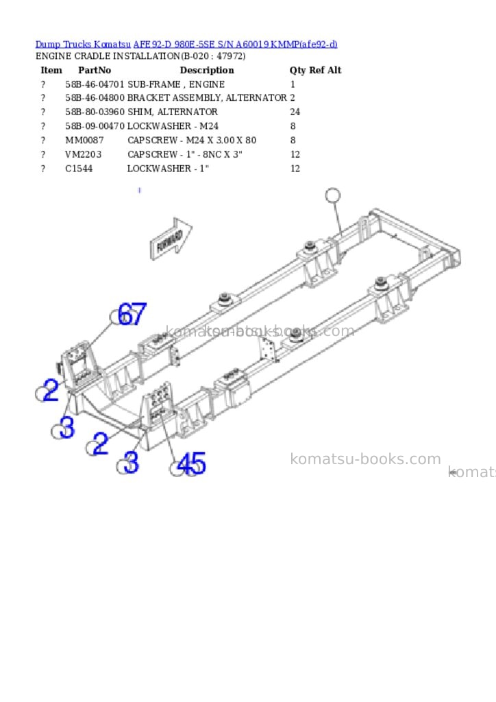 Komatsu AFE92-D 980E-5SE S/N A60019 KMMP Parts catalog cover Page 10 Komatsu AFE92-D 980E-5SE S/N A60019 KMMP Parts catalog cover Page 10