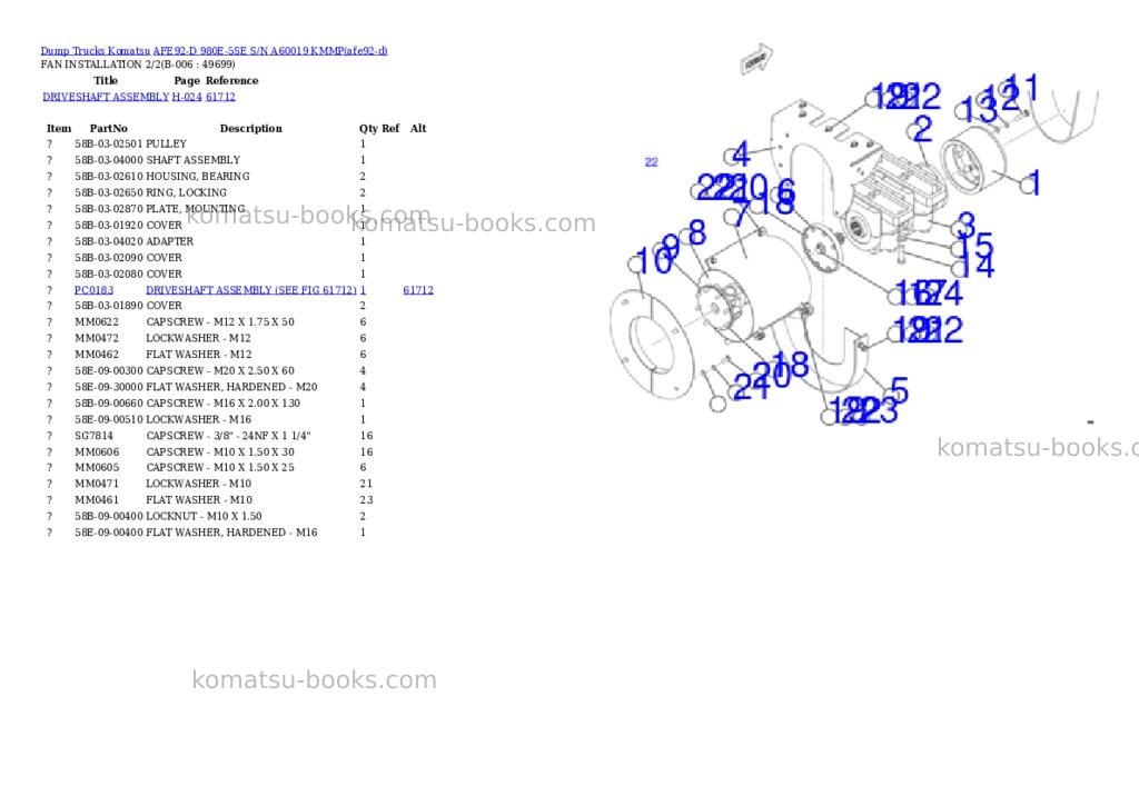 Komatsu AFE92-D 980E-5SE S/N A60019 KMMP Parts catalog cover Page 3 Komatsu AFE92-D 980E-5SE S/N A60019 KMMP Parts catalog cover Page 3