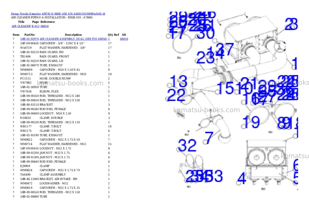 Komatsu AFE92-D 980E-5SE S/N A60019 KMMP Parts catalog cover Page 5 Komatsu AFE92-D 980E-5SE S/N A60019 KMMP Parts catalog cover Page 5