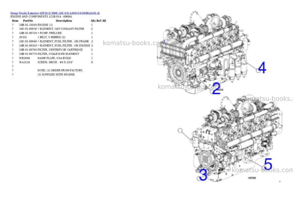 Komatsu AFE92-D 980E-5SE S/N A60019 KMMP Parts catalog cover Page 7 Komatsu AFE92-D 980E-5SE S/N A60019 KMMP Parts catalog cover Page 7