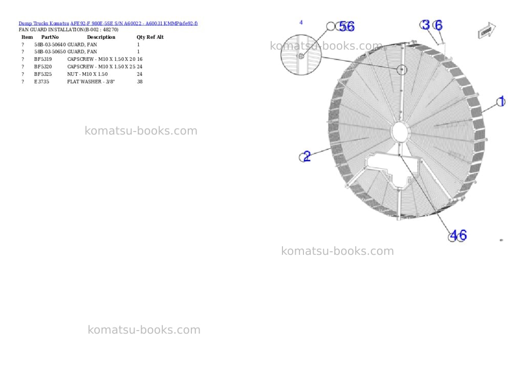 Komatsu AFE92-F 980E-5SE S/N A60022 - A60031 KMMP Parts catalog cover Komatsu AFE92-F 980E-5SE S/N A60022 - A60031 KMMP Parts catalog cover