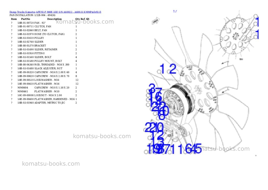 Komatsu AFE92-F 980E-5SE S/N A60022 - A60031 KMMP Parts catalog cover Page 2 Komatsu AFE92-F 980E-5SE S/N A60022 - A60031 KMMP Parts catalog cover Page 2