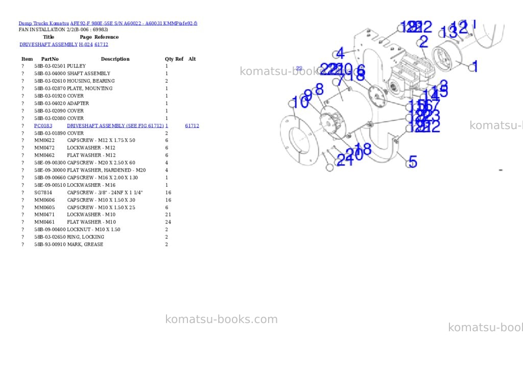 Komatsu AFE92-F 980E-5SE S/N A60022 - A60031 KMMP Parts catalog cover Page 3 Komatsu AFE92-F 980E-5SE S/N A60022 - A60031 KMMP Parts catalog cover Page 3