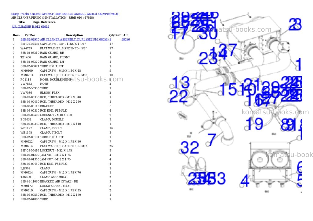 Komatsu AFE92-F 980E-5SE S/N A60022 - A60031 KMMP Parts catalog cover Page 5 Komatsu AFE92-F 980E-5SE S/N A60022 - A60031 KMMP Parts catalog cover Page 5