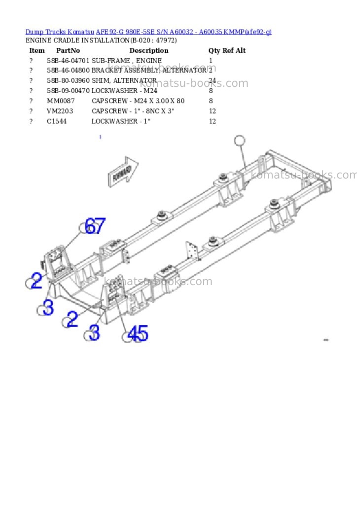 Komatsu AFE92-G 980E-5SE S/N A60032 - A60035 KMMP Parts catalog cover Page 10