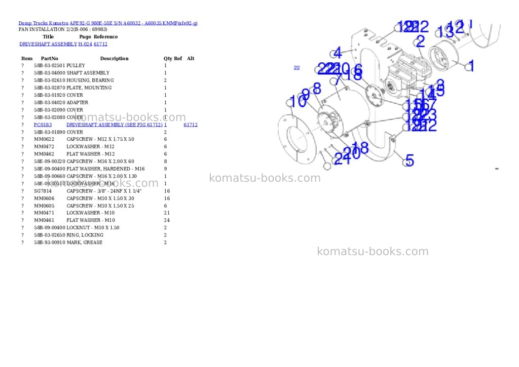 Komatsu AFE92-G 980E-5SE S/N A60032 - A60035 KMMP Parts catalog cover Page 3