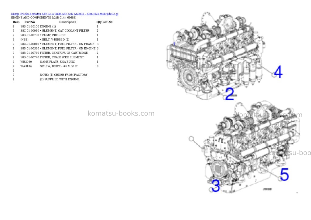 Komatsu AFE92-G 980E-5SE S/N A60032 - A60035 KMMP Parts catalog cover Page 7