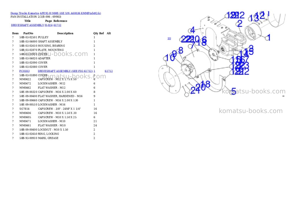 Komatsu AFE92-H 980E-5SE S/N A60036 KMMP Parts catalog cover Page 3