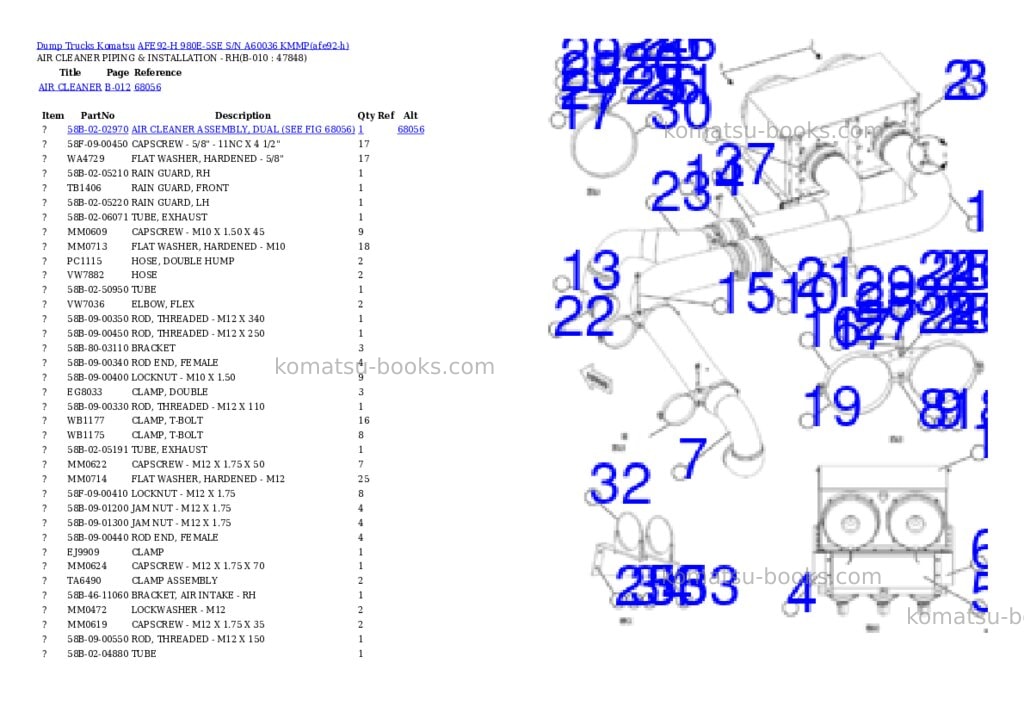 Komatsu AFE92-H 980E-5SE S/N A60036 KMMP Parts catalog cover Page 5