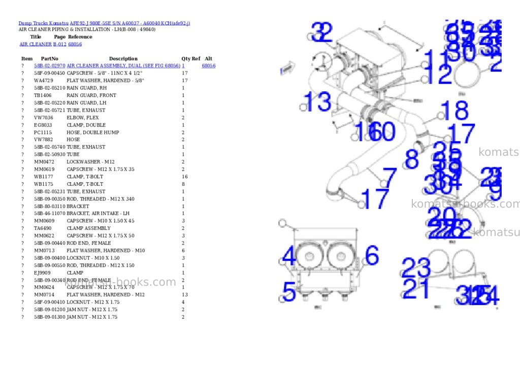 Komatsu AFE92-J 980E-5SE S/N A60037 - A60040 KCH Parts catalog cover Page 3