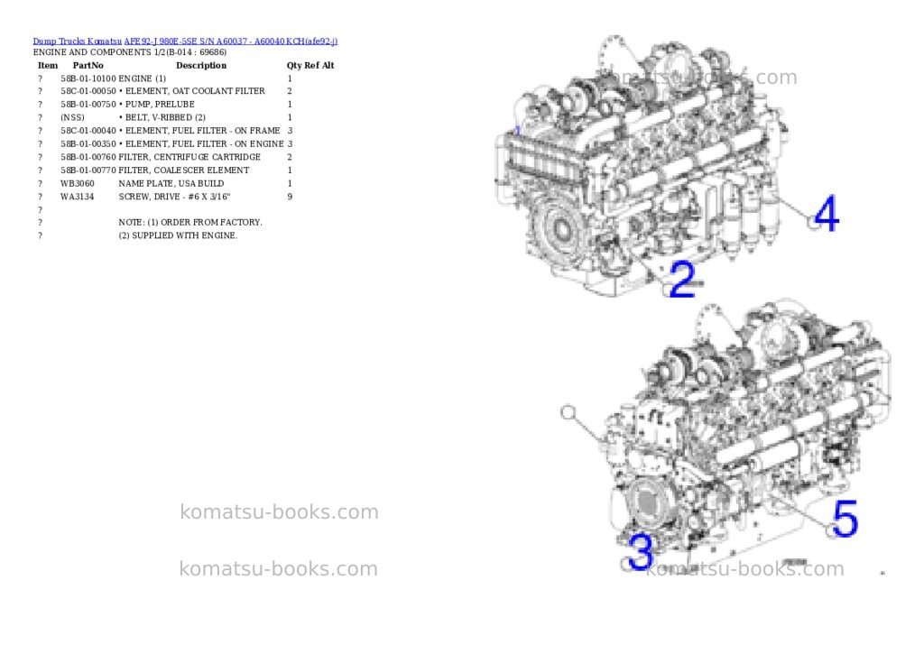 Komatsu AFE92-J 980E-5SE S/N A60037 - A60040 KCH Parts catalog cover Page 6