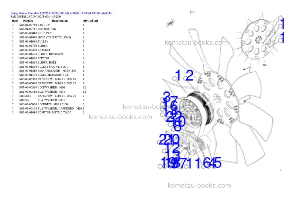 Komatsu AFE92-K 980E-5SE S/N A60041 - A60044 KMMP Parts catalog cover Page 2