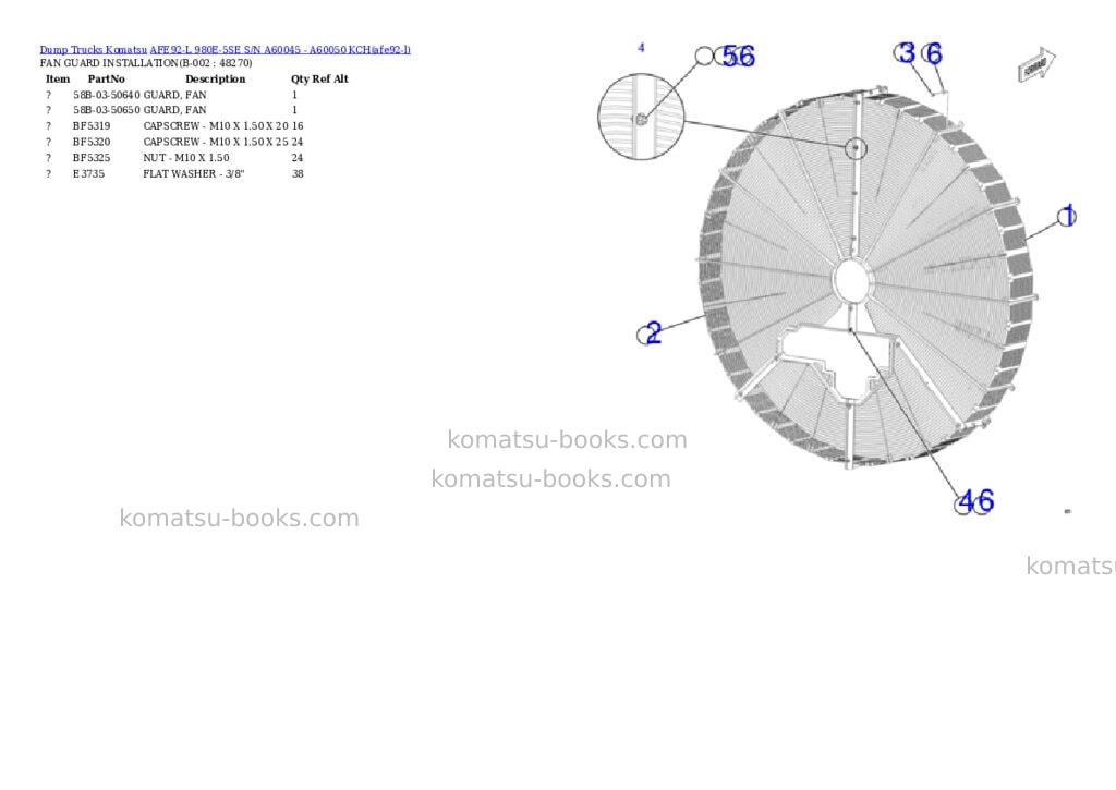 Komatsu AFE92-L 980E-5SE S/N A60045 - A60050 KCH Parts catalog cover