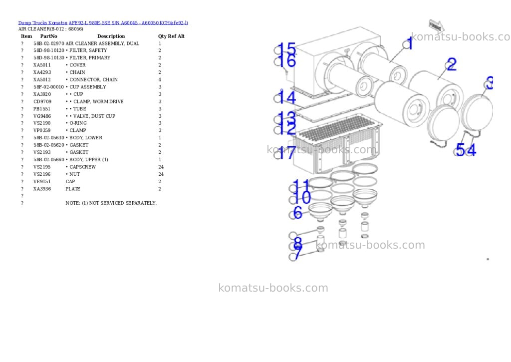 Komatsu AFE92-L 980E-5SE S/N A60045 - A60050 KCH Parts catalog cover Page 6