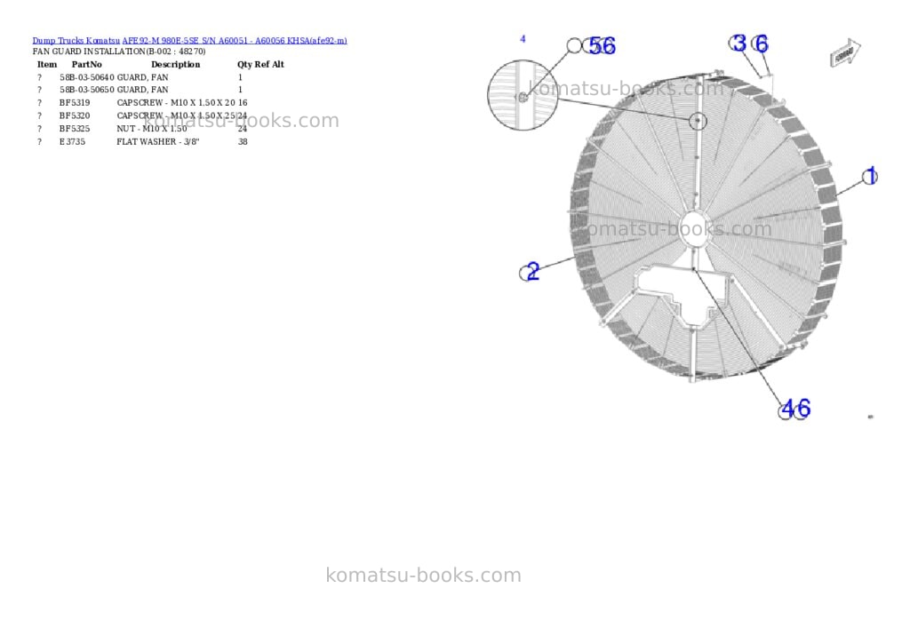 Komatsu AFE92-M 980E-5SE S/N A60051 - A60056 KHSA Parts catalog cover