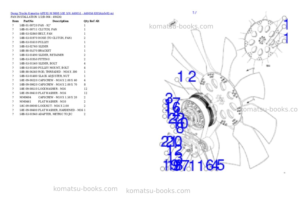 Komatsu AFE92-M 980E-5SE S/N A60051 - A60056 KHSA Parts catalog cover Page 2