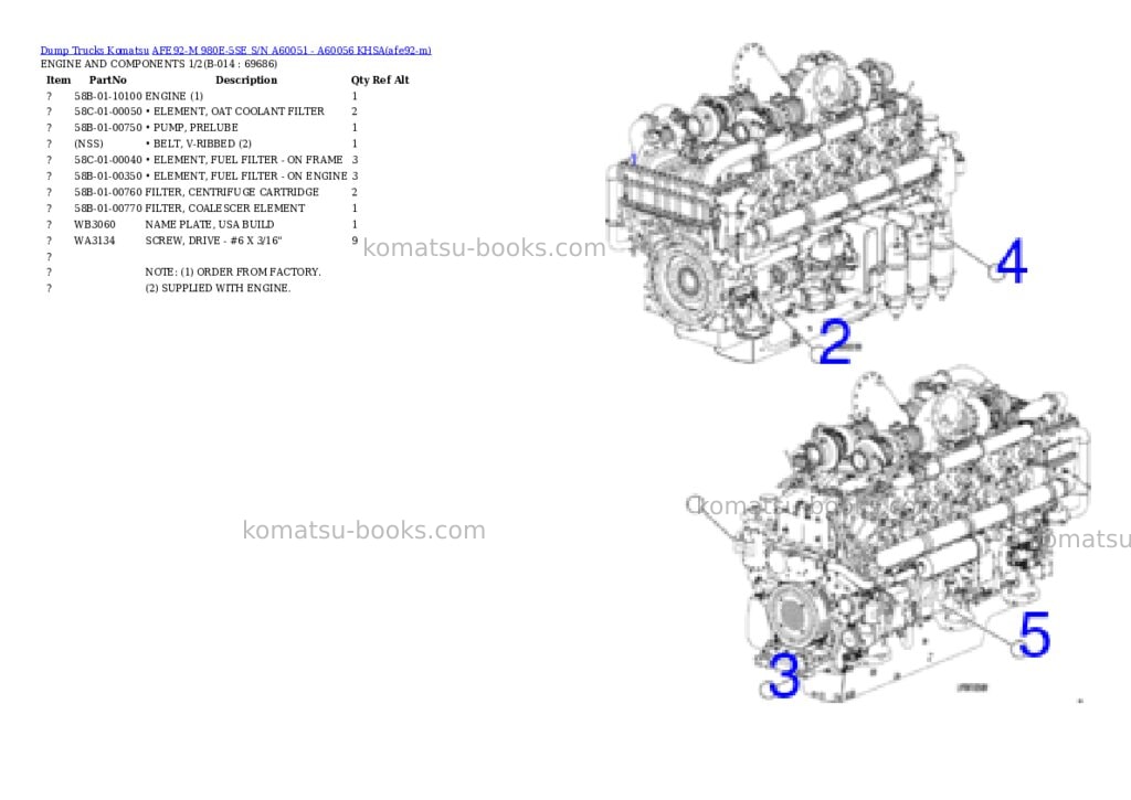 Komatsu AFE92-M 980E-5SE S/N A60051 - A60056 KHSA Parts catalog cover Page 7