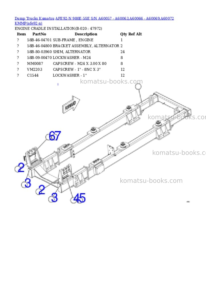 Komatsu AFE92-N 980E-5SE S/N A60057 - A60063,A60066 - A60069,A60072 KMMP Parts catalog cover Page 10 Komatsu AFE92-N 980E-5SE S/N A60057 - A60063,A60066 - A60069,A60072 KMMP Parts catalog cover Page 10