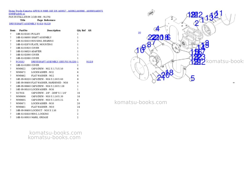 Komatsu AFE92-N 980E-5SE S/N A60057 - A60063,A60066 - A60069,A60072 KMMP Parts catalog cover Page 3 Komatsu AFE92-N 980E-5SE S/N A60057 - A60063,A60066 - A60069,A60072 KMMP Parts catalog cover Page 3