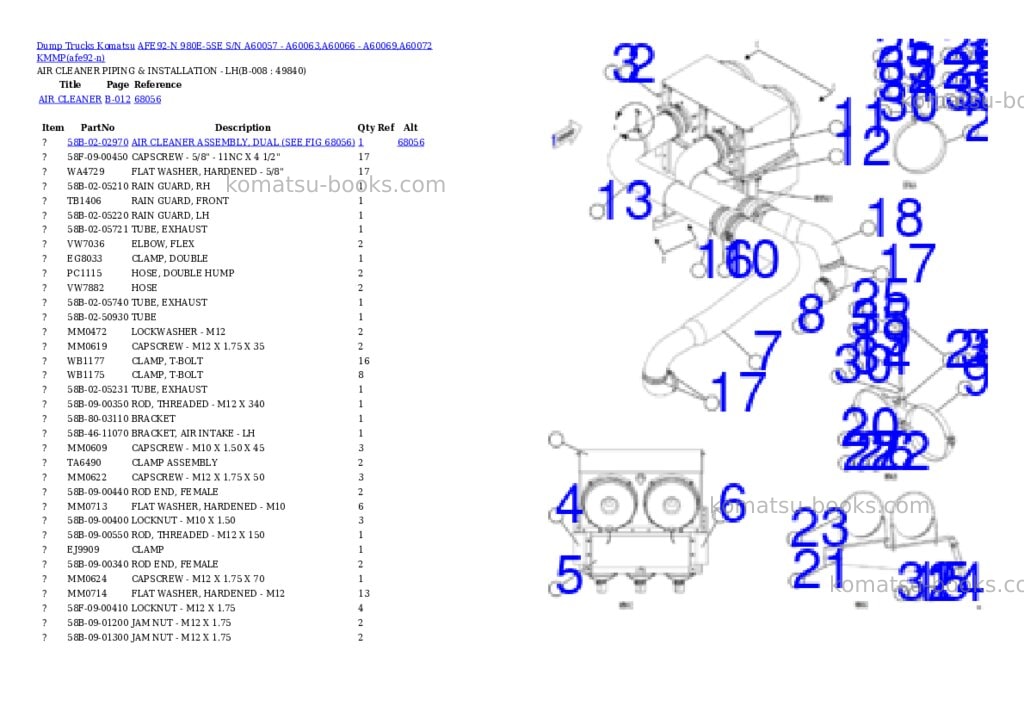 Komatsu AFE92-N 980E-5SE S/N A60057 - A60063,A60066 - A60069,A60072 KMMP Parts catalog cover Page 4 Komatsu AFE92-N 980E-5SE S/N A60057 - A60063,A60066 - A60069,A60072 KMMP Parts catalog cover Page 4