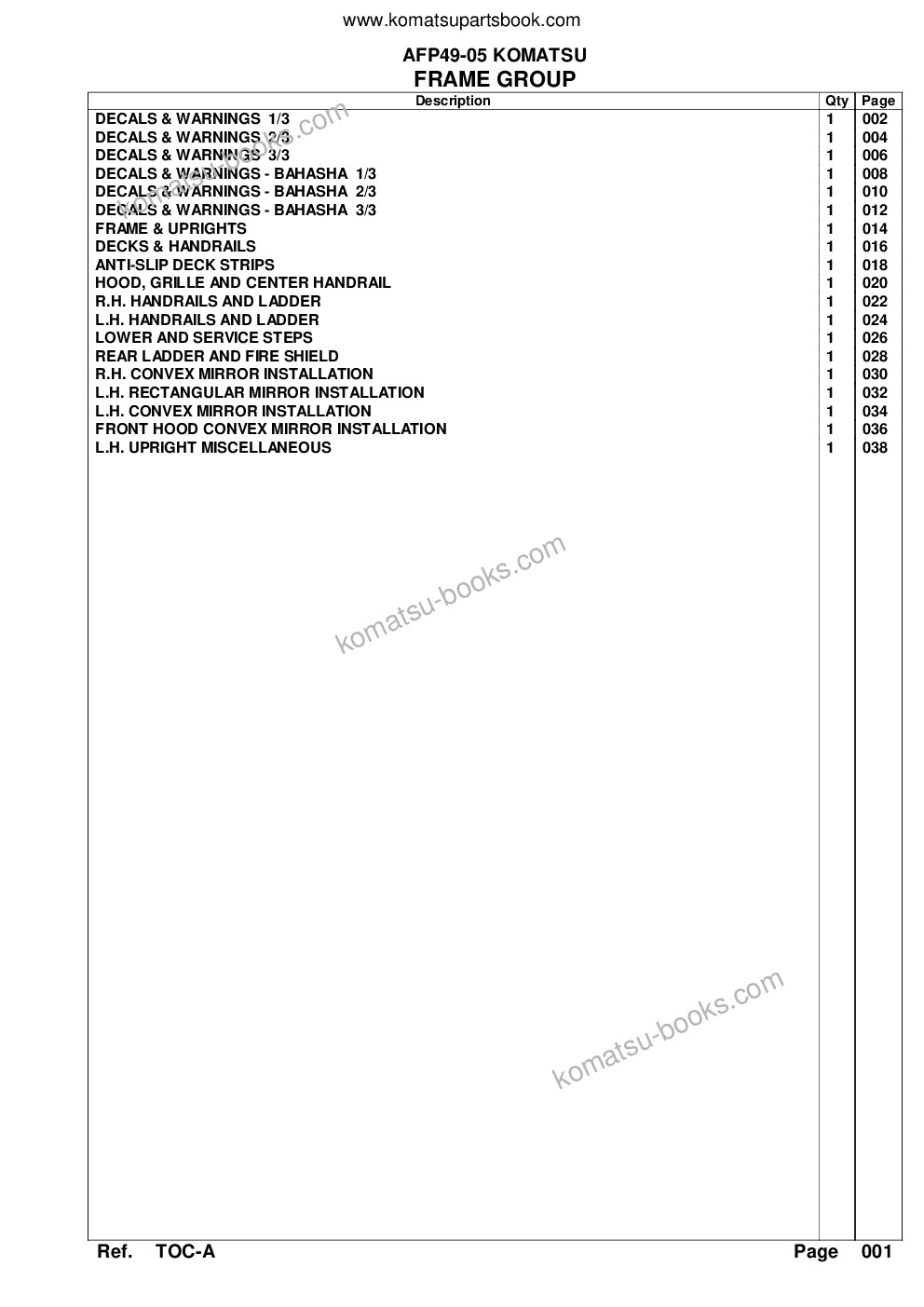 Komatsu hd1500-5 s/n a30039 & up bepb034005 afp49-01 Parts catalog cover Page 3