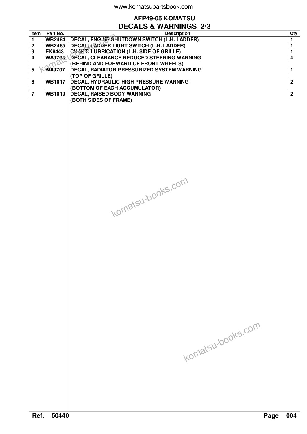 Komatsu hd1500-5 s/n a30039 & up bepb034005 afp49-01 Parts catalog cover Page 7