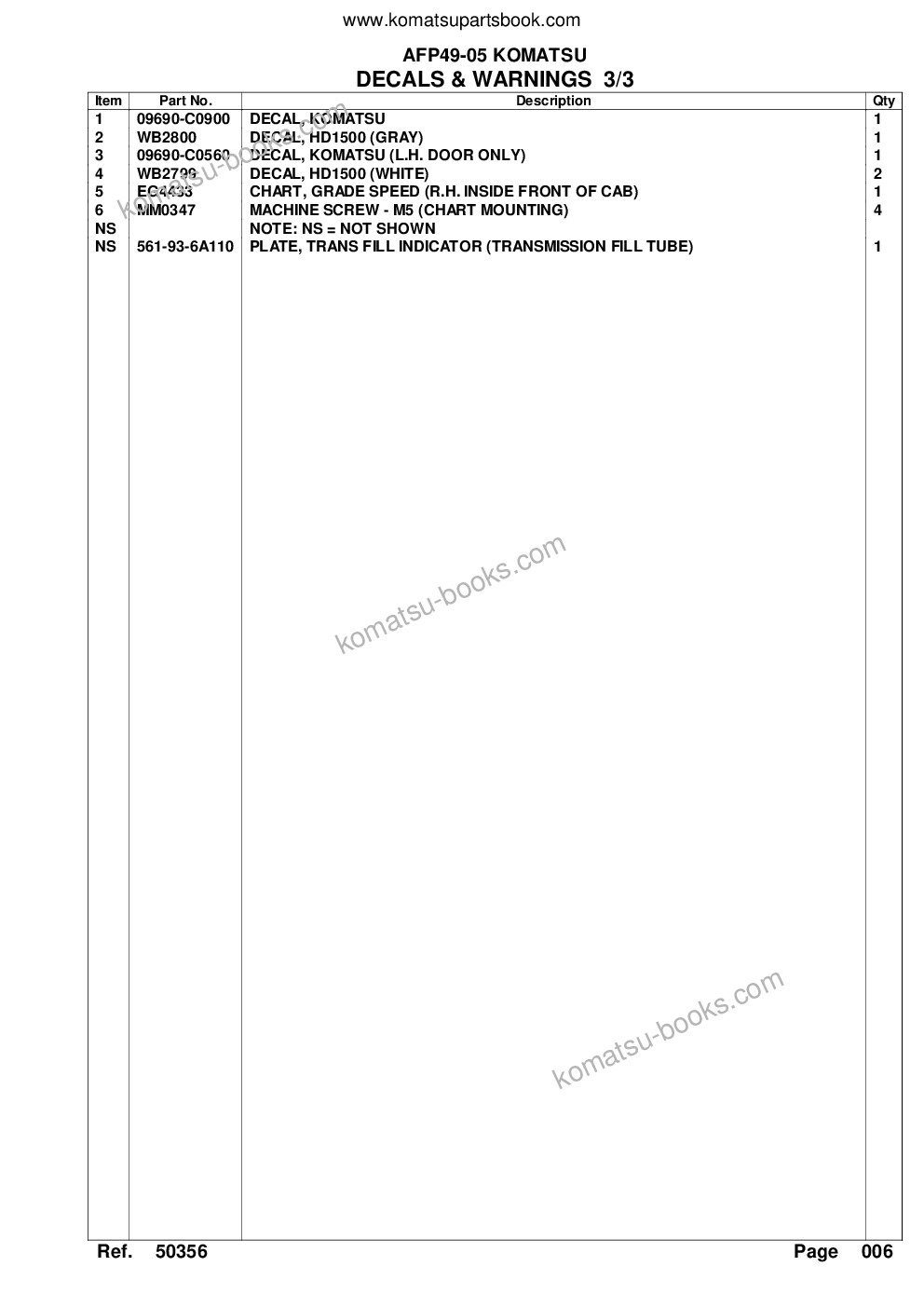 Komatsu hd1500-5 s/n a30039 & up bepb034005 afp49-01 Parts catalog cover Page 9