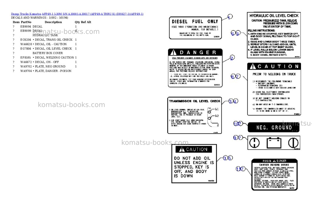Komatsu afp49-1 530m s/n a30001-a30017 afp49-a thru k dh627-1 Parts catalog cover Komatsu afp49-1 530m s/n a30001-a30017 afp49-a thru k dh627-1 Parts catalog cover