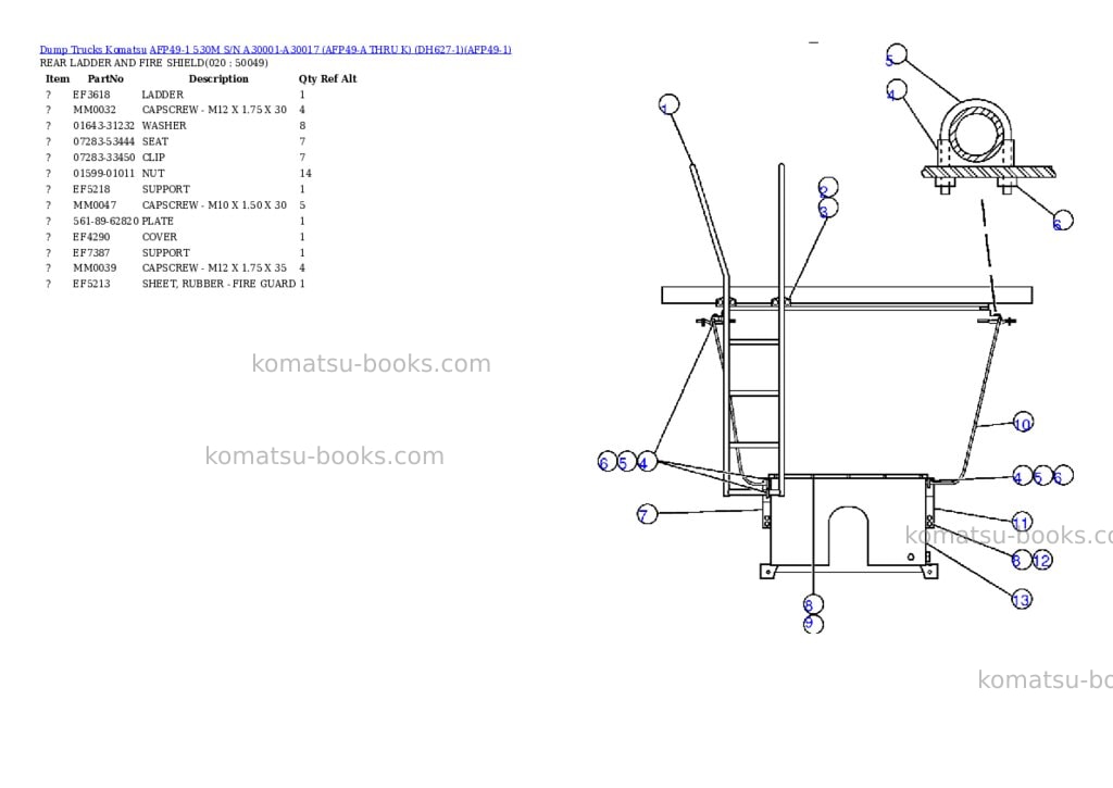 Komatsu afp49-1 530m s/n a30001-a30017 afp49-a thru k dh627-1 Parts catalog cover Page 10 Komatsu afp49-1 530m s/n a30001-a30017 afp49-a thru k dh627-1 Parts catalog cover Page 10