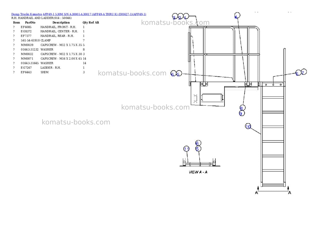 Komatsu afp49-1 530m s/n a30001-a30017 afp49-a thru k dh627-1 Parts catalog cover Page 7 Komatsu afp49-1 530m s/n a30001-a30017 afp49-a thru k dh627-1 Parts catalog cover Page 7