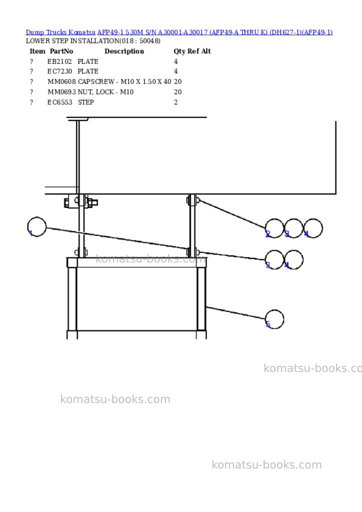 Komatsu afp49-1 530m s/n a30001-a30017 afp49-a thru k dh627-1 Parts catalog cover Page 9 Komatsu afp49-1 530m s/n a30001-a30017 afp49-a thru k dh627-1 Parts catalog cover Page 9