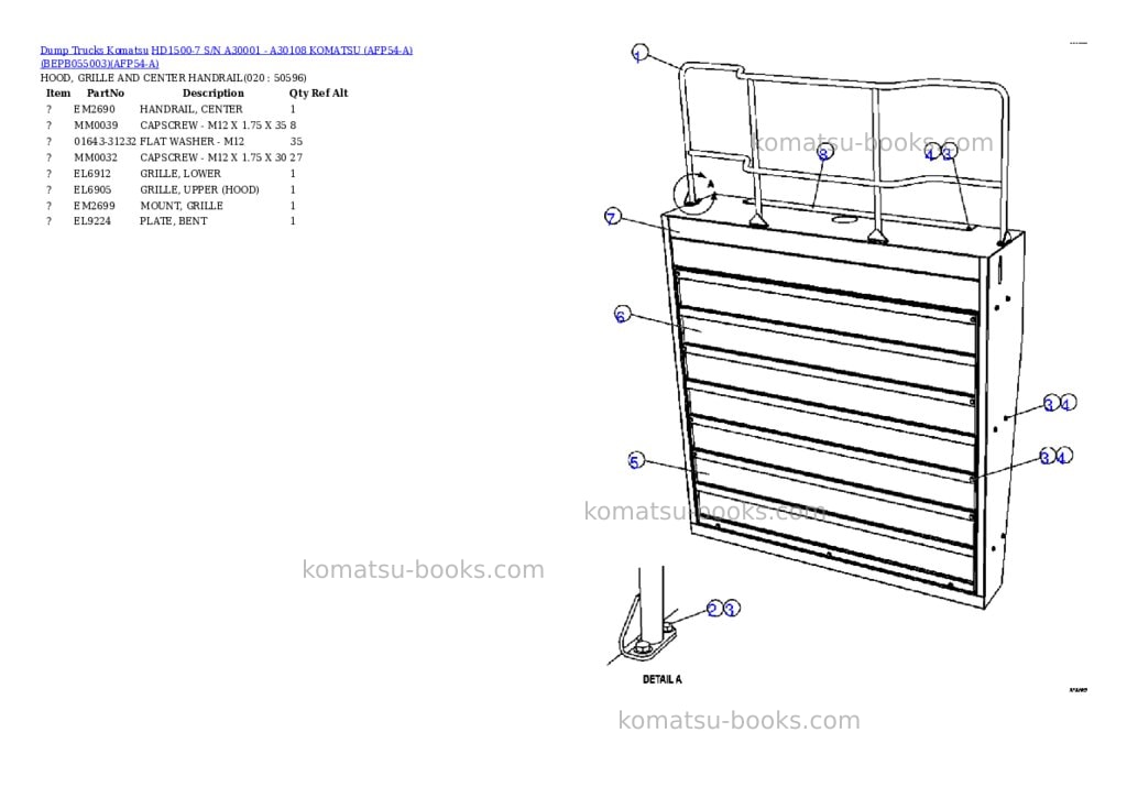 Komatsu hd1500-7 s/n a30001 - a30108 komatsu afp54-a bepb055003 Parts catalog cover Page 10 Komatsu hd1500-7 s/n a30001 - a30108 komatsu afp54-a bepb055003 Parts catalog cover Page 10