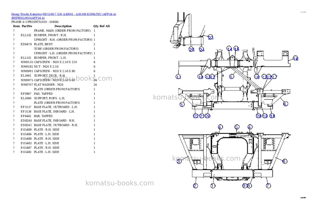 Komatsu hd1500-7 s/n a30001 - a30108 komatsu afp54-a bepb055003 Parts catalog cover Page 5 Komatsu hd1500-7 s/n a30001 - a30108 komatsu afp54-a bepb055003 Parts catalog cover Page 5