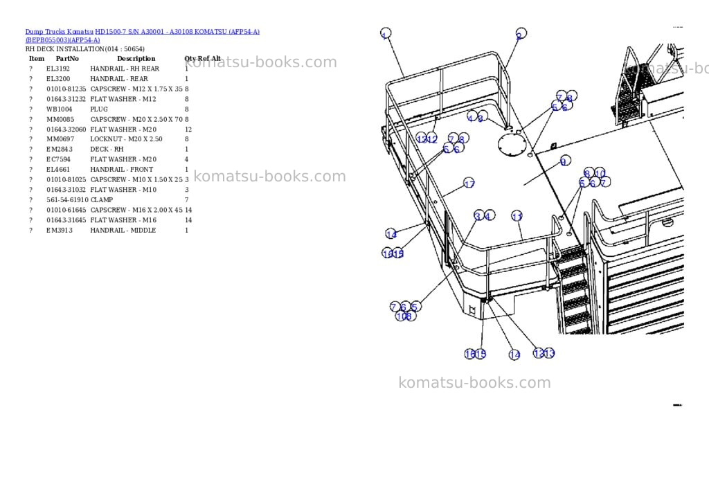 Komatsu hd1500-7 s/n a30001 - a30108 komatsu afp54-a bepb055003 Parts catalog cover Page 7 Komatsu hd1500-7 s/n a30001 - a30108 komatsu afp54-a bepb055003 Parts catalog cover Page 7
