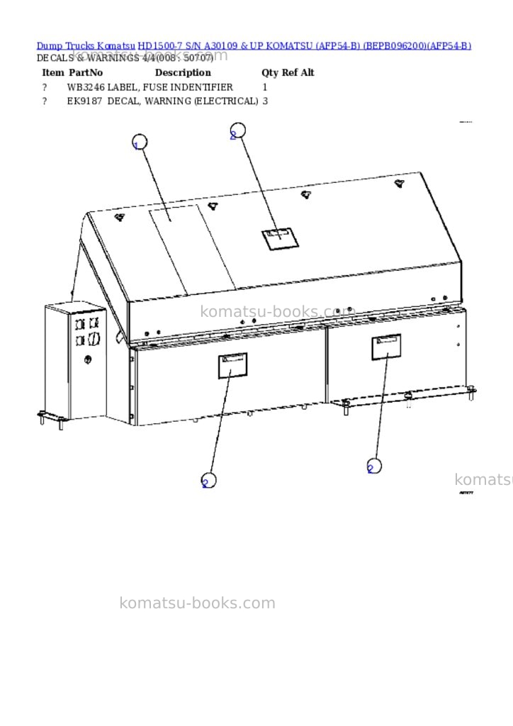 Komatsu hd1500-7 s/n a30109 & up komatsu afp54-b bepb096200 Parts catalog cover Page 4 Komatsu hd1500-7 s/n a30109 & up komatsu afp54-b bepb096200 Parts catalog cover Page 4
