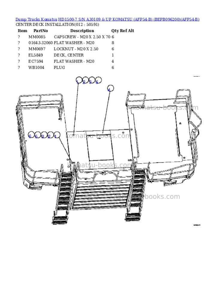 Komatsu hd1500-7 s/n a30109 & up komatsu afp54-b bepb096200 Parts catalog cover Page 6 Komatsu hd1500-7 s/n a30109 & up komatsu afp54-b bepb096200 Parts catalog cover Page 6