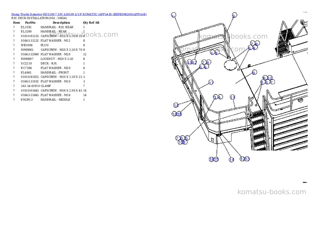Komatsu hd1500-7 s/n a30109 & up komatsu afp54-b bepb096200 Parts catalog cover Page 7 Komatsu hd1500-7 s/n a30109 & up komatsu afp54-b bepb096200 Parts catalog cover Page 7