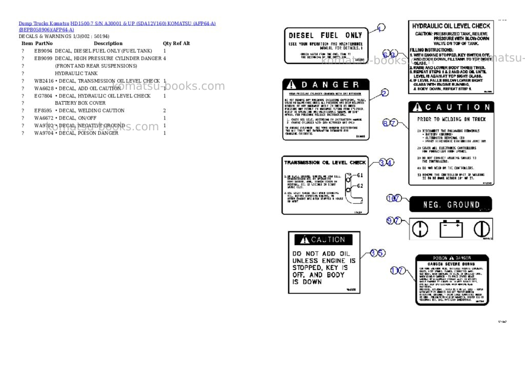 Komatsu hd1500-7 s/n a30001 & up sda12v160 komatsu afp64-a bepb058906 Parts catalog cover Komatsu hd1500-7 s/n a30001 & up sda12v160 komatsu afp64-a bepb058906 Parts catalog cover