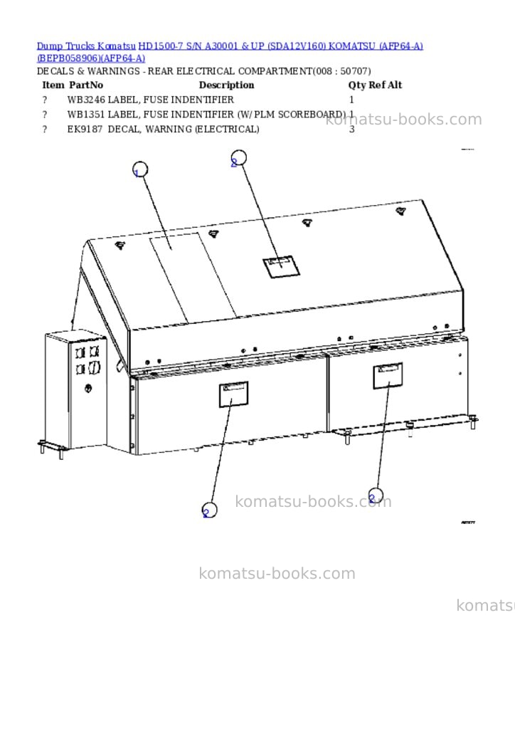 Komatsu hd1500-7 s/n a30001 & up sda12v160 komatsu afp64-a bepb058906 Parts catalog cover Page 4 Komatsu hd1500-7 s/n a30001 & up sda12v160 komatsu afp64-a bepb058906 Parts catalog cover Page 4