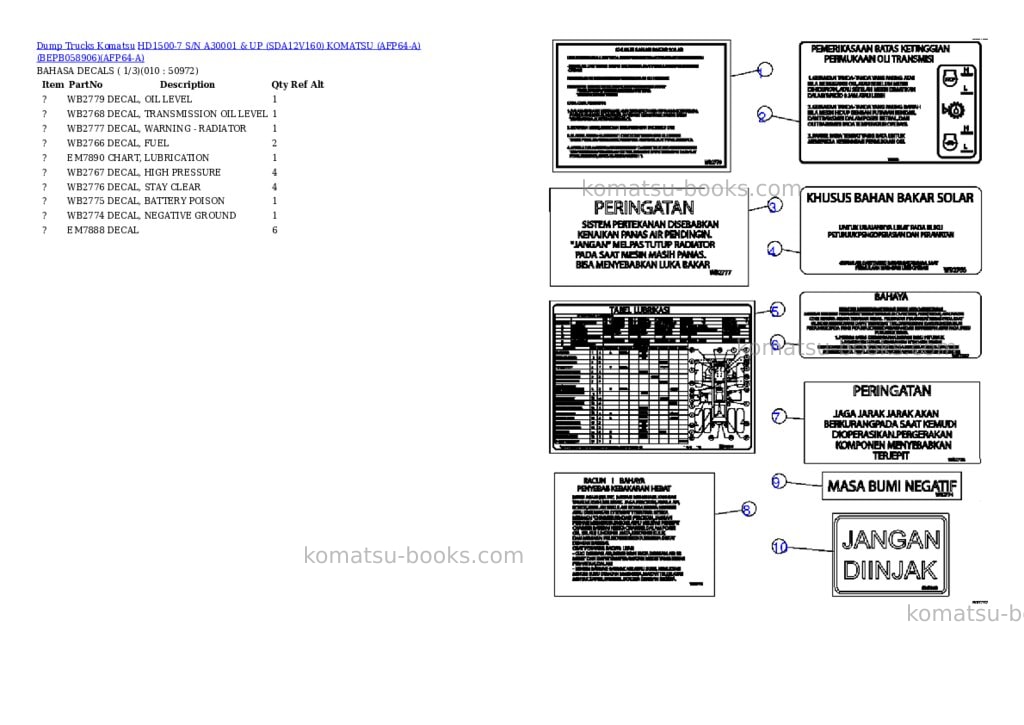 Komatsu hd1500-7 s/n a30001 & up sda12v160 komatsu afp64-a bepb058906 Parts catalog cover Page 5 Komatsu hd1500-7 s/n a30001 & up sda12v160 komatsu afp64-a bepb058906 Parts catalog cover Page 5
