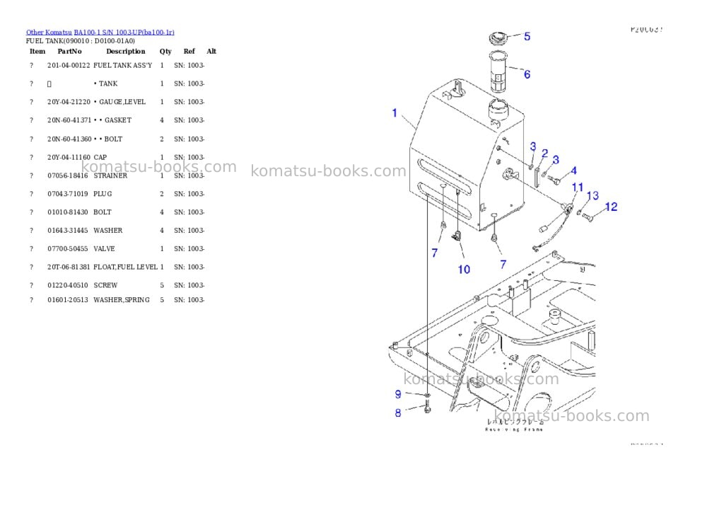 Komatsu ba100-1 s/n 1003-up Parts catalog cover Page 10 Komatsu ba100-1 s/n 1003-up Parts catalog cover Page 10