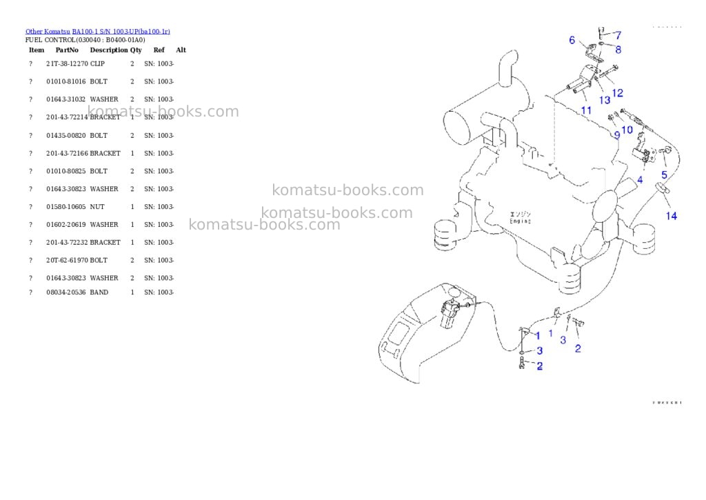 Komatsu ba100-1 s/n 1003-up Parts catalog cover Page 3 Komatsu ba100-1 s/n 1003-up Parts catalog cover Page 3