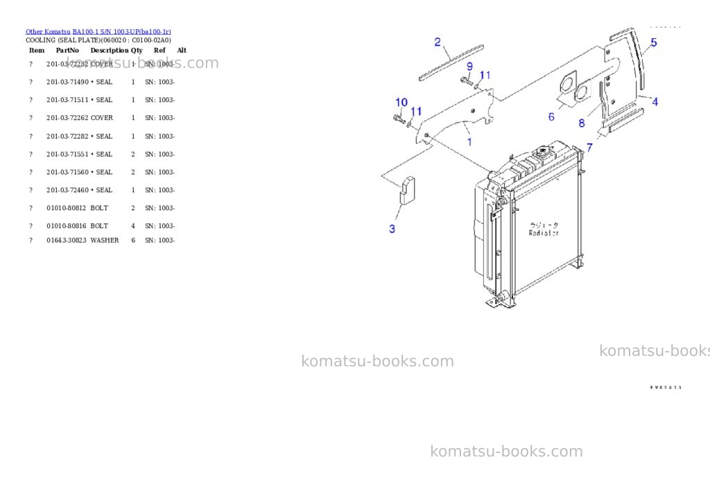 Komatsu ba100-1 s/n 1003-up Parts catalog cover Page 6 Komatsu ba100-1 s/n 1003-up Parts catalog cover Page 6