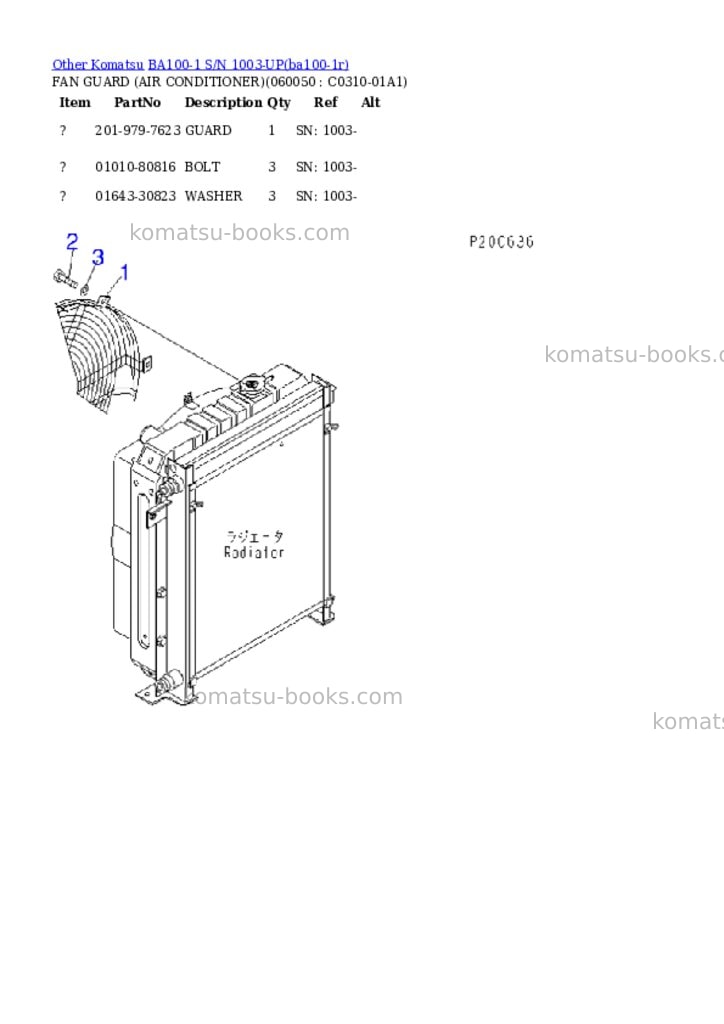 Komatsu ba100-1 s/n 1003-up Parts catalog cover Page 9 Komatsu ba100-1 s/n 1003-up Parts catalog cover Page 9