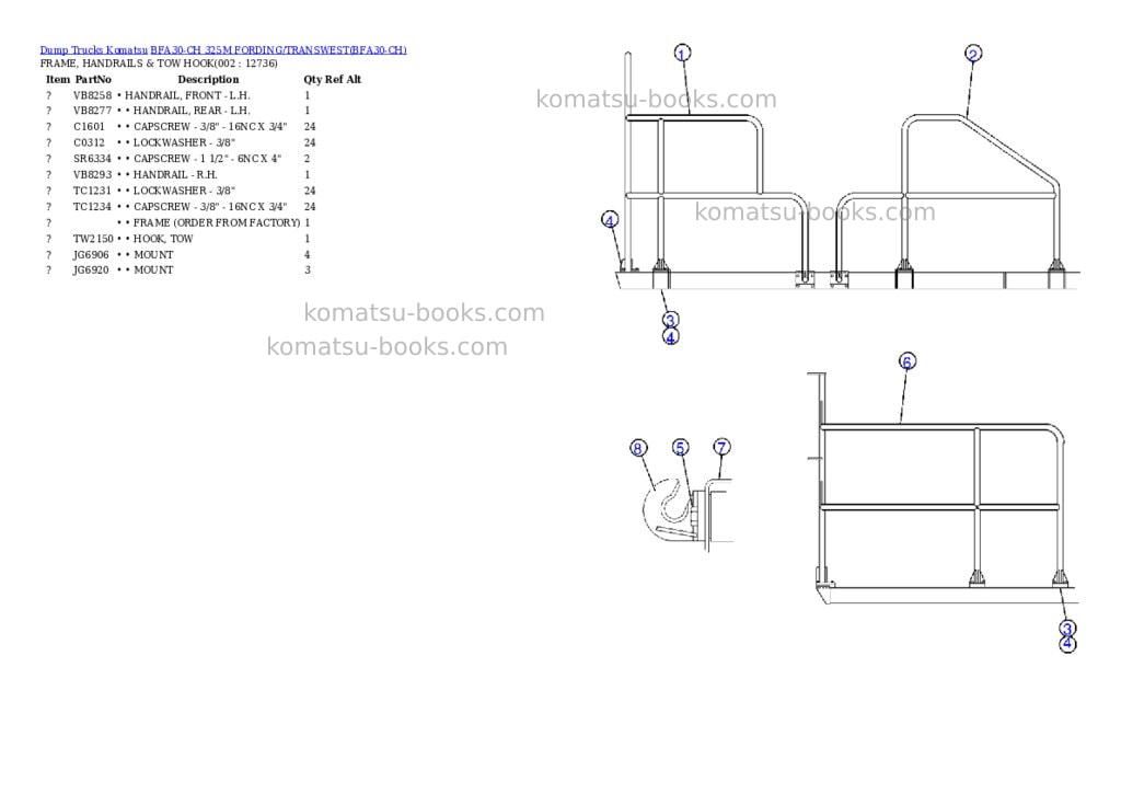 Komatsu bfa30-ch 325m fording/transwest Parts catalog cover Komatsu bfa30-ch 325m fording/transwest Parts catalog cover