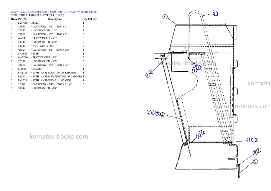 Komatsu bfa30-ch 325m fording/transwest Parts catalog cover Page 2 Komatsu bfa30-ch 325m fording/transwest Parts catalog cover Page 2