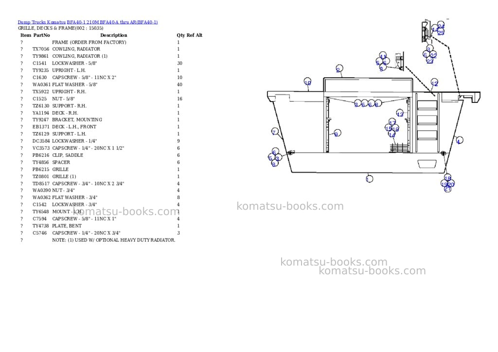 Komatsu bfa40-1 210m bfa40-a thru ar Parts catalog cover