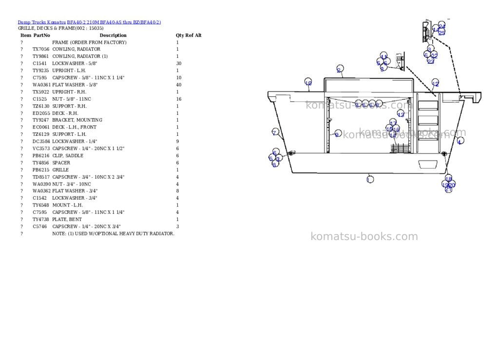 Komatsu bfa40-2 210m bfa40-as thru bz Parts catalog cover